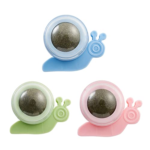 Clenp atnip Balls Toy Catnip Ball Ball Toy 3pcs 360 ° Gato Giratorio Bola Comestible Gato Dientes de Gato Limpieza de Juguete Interactivo con Forma de Caracol Lindo, lamiendo Natural Treats Toys par