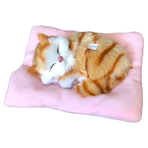 Clenp Juguete del Gato De La Felpa, Gato Realista del Sonido del Maullido del Niño Que Duerme En La Decoración del Coche del Juguete De La Felpa del Carbón Activado Nido impresión Amarillo Un tamaño