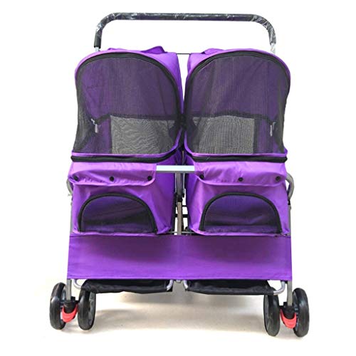 Cochecito del Animal doméstico Dos Asiento Doble Cama durmiendo Coche Ultra Ligero Plegable for extraíble y Lavable Perro Gato es Ampliar la educación Fuera 10.8 (Color : Purple)