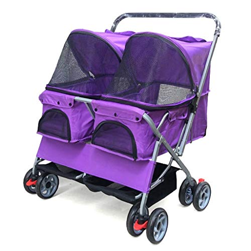 Cochecito del Animal doméstico Dos Asiento Doble Cama durmiendo Coche Ultra Ligero Plegable for extraíble y Lavable Perro Gato es Ampliar la educación Fuera 10.8 (Color : Purple)