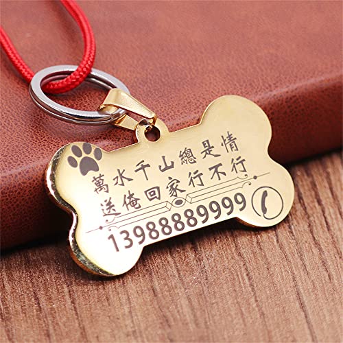通用 Colgante para perro con grabado de acero inoxidable resistente a la intemperie con nombre y número de teléfono personalizable con símbolos para perros y gatos tarjeta de general de metal (dorado)