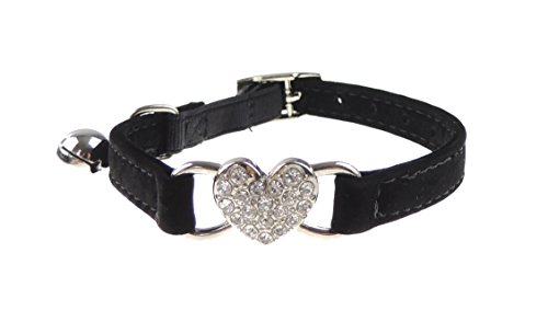 Collar con cascabel para gatos, diseño con corazón con brillantes, disponible en 5 colores