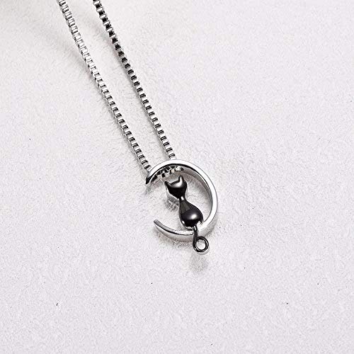 Collar con luna de gato Joyas de cremación Collar con collar de gato y luna Colgante conmemorativo para niñas de moda-Acero negro