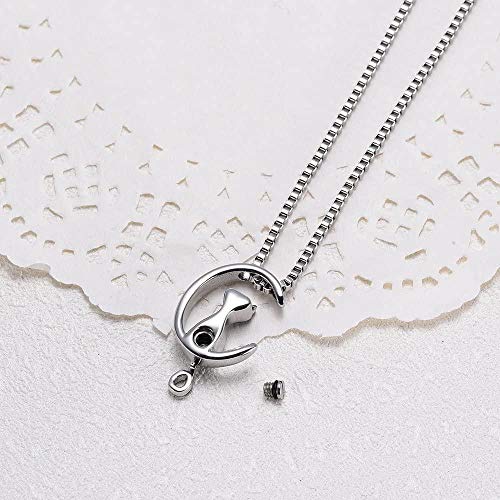 Collar con luna de gato Joyas de cremación Collar con collar de gato y luna Colgante conmemorativo para niñas de moda-Acero negro