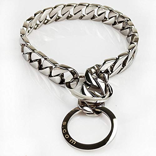 Collar de Cuello de Perro de Acero Inoxidable Liso Cadena de Metal Clientes Cuello para Mascotas para Perros Bully Dober Bulldog Pitbull Collares-Collar de 15 mm_2XL 60 cm