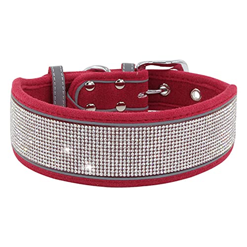 Collar de mascota con incrustaciones de diamantes de imitación de cuero sintético ajustable para la vida diaria cachorro cuello suave para mascotas rosa-S