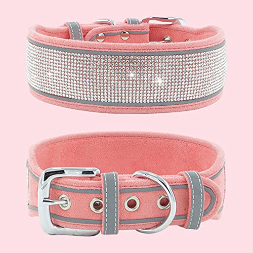 Collar de mascota con incrustaciones de diamantes de imitación de cuero sintético ajustable para la vida diaria cachorro cuello suave para mascotas rosa-S