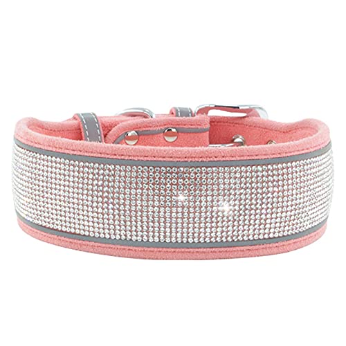 Collar de mascota con incrustaciones de diamantes de imitación de cuero sintético ajustable para la vida diaria cachorro cuello suave para mascotas rosa-S