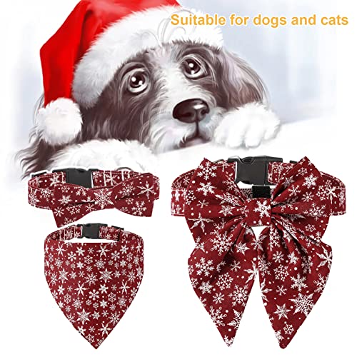 Collar de mascota con patrón de copo de nieve de vestir ajustable para gatos y perros, cuello bandana para Navidad, cuello para mascotas, babero estilo fino 2-XS