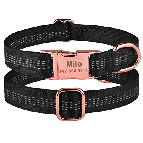 Collar De Perro Collares De Perro Personalizados De Nailon Reflectante Pequeño Nombre De Cachorro Grande Metal Grabado Gratis Accesorios Para Mascotas Duraderos   Collar De Etiquetas De Identificació