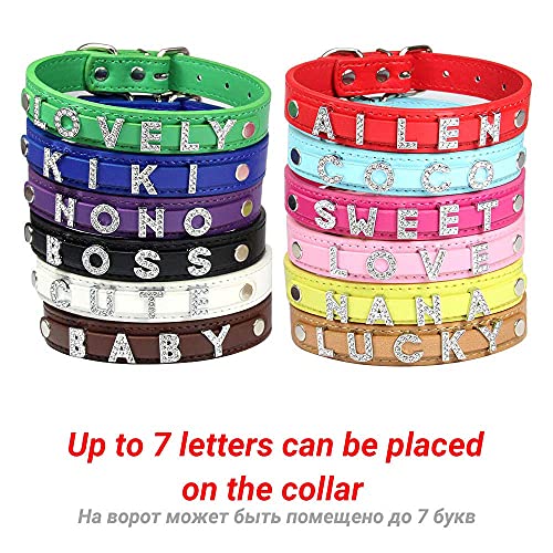 Collar de perro de cuero con nombre de identificación personalizado, dijes de letras de diamantes de imitación personalizados, collares con correa para el cuello de cachorro para gato, accesori