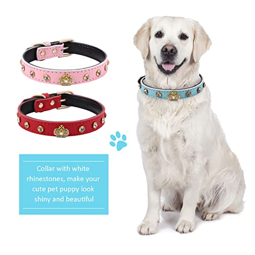 Collar de perro gato de doble corona con lentejuelas de diamantes de imitación para mascotas Collar de seguridad para perros pequeños y medianos, bonito y suave, ajustable, azul M