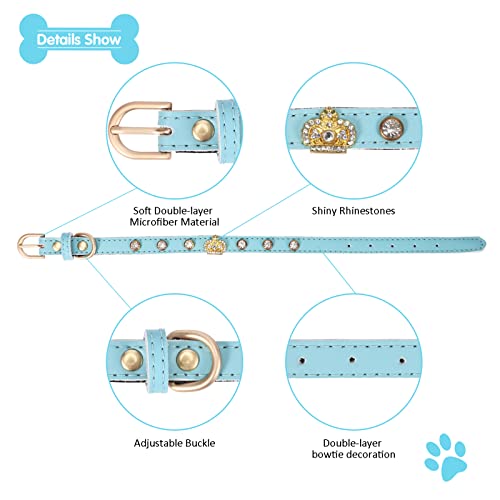 Collar de perro gato de doble corona con lentejuelas de diamantes de imitación para mascotas Collar de seguridad para perros pequeños y medianos, bonito y suave, ajustable, azul M
