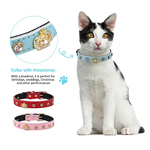 Collar de perro gato de doble corona con lentejuelas de diamantes de imitación para mascotas Collar de seguridad para perros pequeños y medianos, bonito y suave, ajustable, azul M