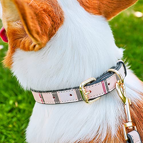Collar de piel para perro con diseño de cuadros de moda para gatos y perros, suave y transpirable, con aleación resistente al óxido, para perros pequeños, medianos y grandes