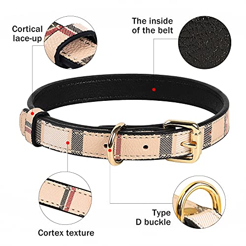 Collar de piel para perro con diseño de cuadros de moda para gatos y perros, suave y transpirable, con aleación resistente al óxido, para perros pequeños, medianos y grandes