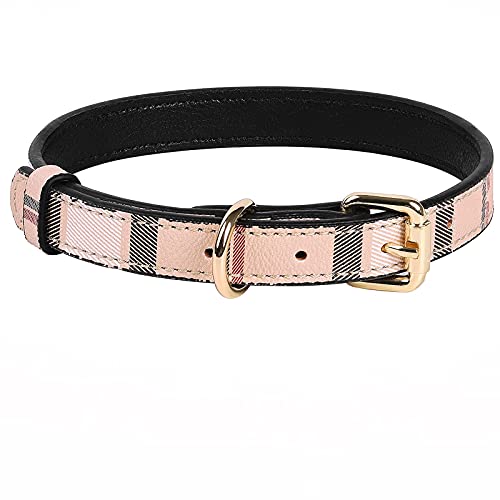 Collar de piel para perro con diseño de cuadros de moda para gatos y perros, suave y transpirable, con aleación resistente al óxido, para perros pequeños, medianos y grandes