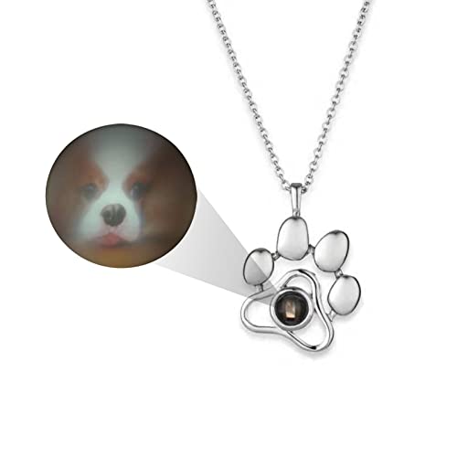 Collar de Proyección Foto Personalizado Impresión de la Pata Collares Colgantes, Personalizada Perro de Gato Foto Mascotas Memoria Collar Regalos de Cumpleaños para Mujer, Niñas, Esposa (Plata)