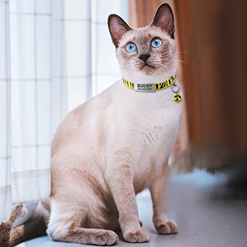 Collar Gato Personalizado con Cascabel, 1 Paquete, Liberación Rápida Collar Antiahogo para Gatos y Gatito, Amarillo