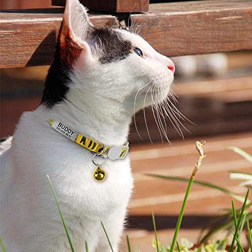 Collar Gato Personalizado con Cascabel, 1 Paquete, Liberación Rápida Collar Antiahogo para Gatos y Gatito, Amarillo