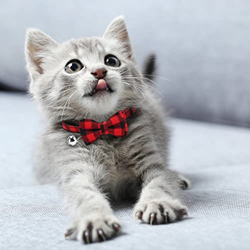 Collar Gato,Collares de Gato con Campana y Pajarita (S, Negro Rojo)