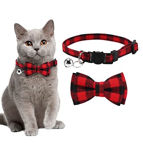 Collar Gato,Collares de Gato con Campana y Pajarita (S, Negro Rojo)