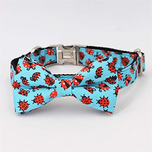 Collar para Mascotas Conjunto De Collar Y Correa para Perro con Lazo Bonito Patrón De Mariquita Hebilla De Metal Collar para Perros Y Gatos Grandes Y Pequeños Accesorios para Mascotas, Collar con Laz