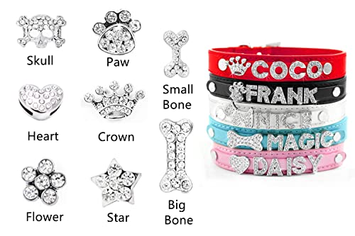 Collar para perro con nombre, de piel sintética y correa con brillantes, letra de nombre y anillo en D para perros pequeños y medianos (negro L)