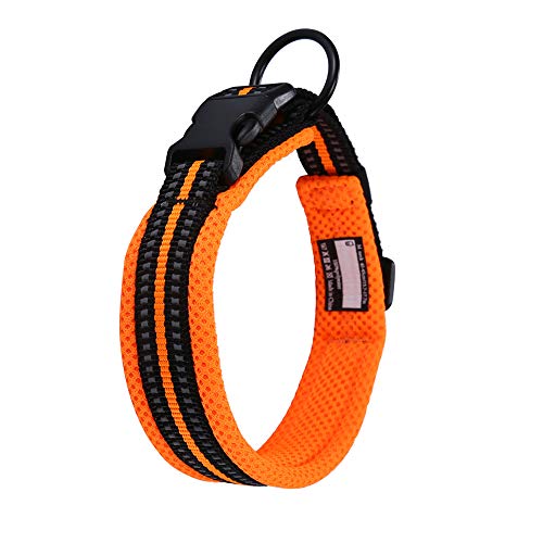 Collar para Perros Pequeños Grandes Medianos Reflectante Suave Acolchado Impermeable Ajustable Transpirable con Etiqueta de Nombre para Caminar Correr Trekking Entrenamiento (Naranja, XL)
