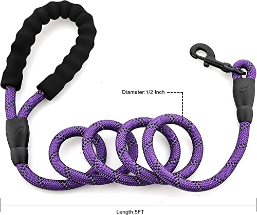 Collar Perro Ajustable,con Correa Perro,Collar Nylon Reflectante,1.5m Correas para Perros, para Caminar Correr Entrenamiento,para Perros Pequeños,Morado,2.5cm De Ancho