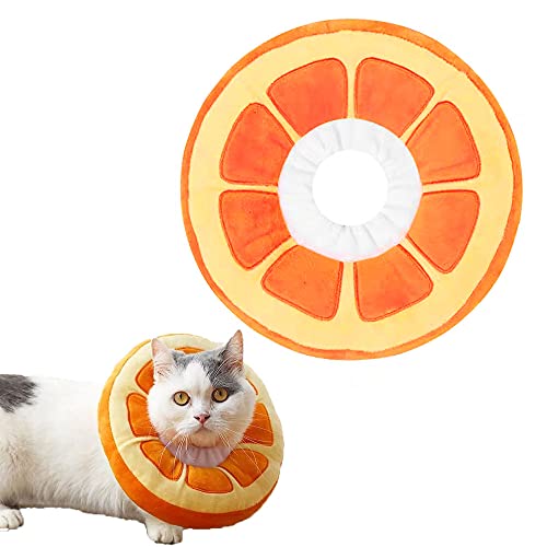 Collar Protector para Mascotas, Collar Protector Ajustable Mascotas, Collar Protección Suave Gatos, Collar Isabelino Gato Perro, Lindo Diseño Naranja, para Gatitos Después de la Cirugía (S)