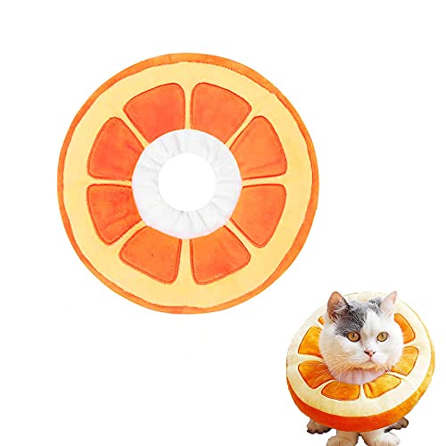 Collar Protector para Mascotas, Collar Protector Ajustable Mascotas, Collar Protección Suave Gatos, Collar Isabelino Gato Perro, Lindo Diseño Naranja, para Gatitos Después de la Cirugía (S)