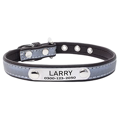 Collar Reflectante Ajustable Personalizados para Gatos Perros Cachorro Gatito con Etiqueta de Nombre Grabado Collar Perro Gato Grande Mediano Pequeño Marrón-Negro