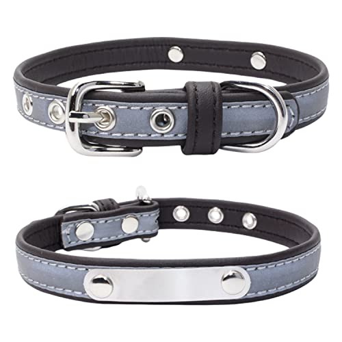 Collar Reflectante Ajustable Personalizados para Gatos Perros Cachorro Gatito con Etiqueta de Nombre Grabado Collar Perro Gato Grande Mediano Pequeño Marrón-Negro