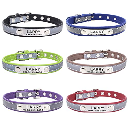 Collar Reflectante Ajustable Personalizados para Gatos Perros Cachorro Gatito con Etiqueta de Nombre Grabado Collar Perro Gato Grande Mediano Pequeño Marrón-Negro