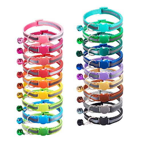 Collar reflectante para gato/gatito de liberación rápida de seguridad Hi Vis ajustable + campana (verde oscuro)
