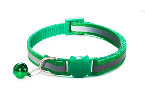 Collar reflectante para gato/gatito de liberación rápida de seguridad Hi Vis ajustable + campana (verde oscuro)