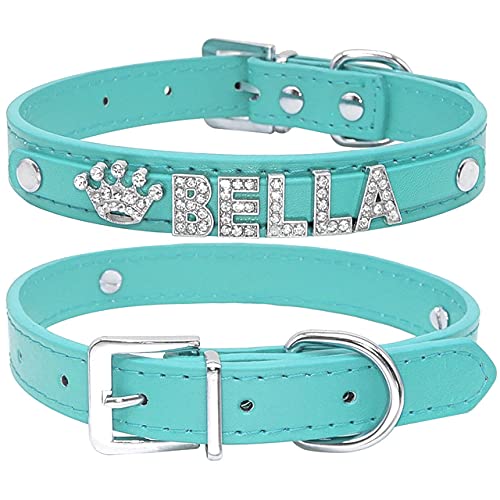 Collares de Perro Cachorro de Diamantes de imitación Brillantes Personalizados Perros pequeños Collar de Chihuahua encantos Accesorios para Mascotas, Azul, l