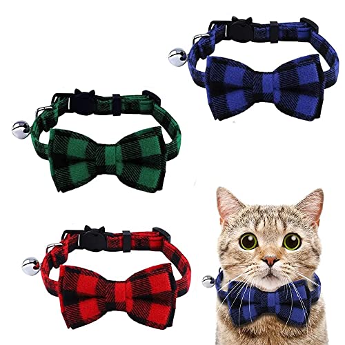 Collares de Seguridad para Gatos,3 Piezas Pajarita de Gato Ajustable,Collar para Gato con Pajarita,Collar de Gatito,Collar de Gatito de Liberación Rápida,para Gatos,Cachorro(Azul,Verde,Rojo)