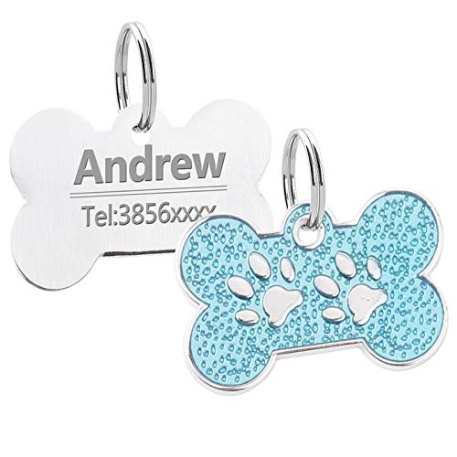 Collares personalizados para perros y gatos Arneses Hoja para perros sin etiquetas Collar grabado con identificación personalizada para el nombre del perro Teléfono Productos para mascotas-Azul