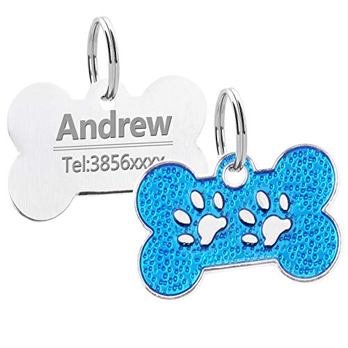 Collares personalizados para perros y gatos Arneses Hoja para perros sin etiquetas Collar grabado con identificación personalizada para el nombre del perro Teléfono Productos para mascotas-Azul