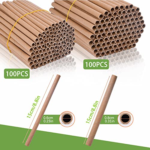Colmanda Tubos de Cartón, 200 Tubos Nidos con Diámetro de 6 y 8 mm, Tubos de Papel para Hotel de Insectos Refugio para Insectos para Abejas, Mariposas y Mariquitas