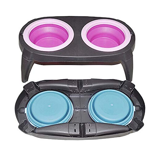 Comedero automático para perros y gatos Material portátil del silicón de la categoría alimenticia del diseño del cuenco doble del cuenco del animal doméstico del perro plegable, cuenco plegable perfec