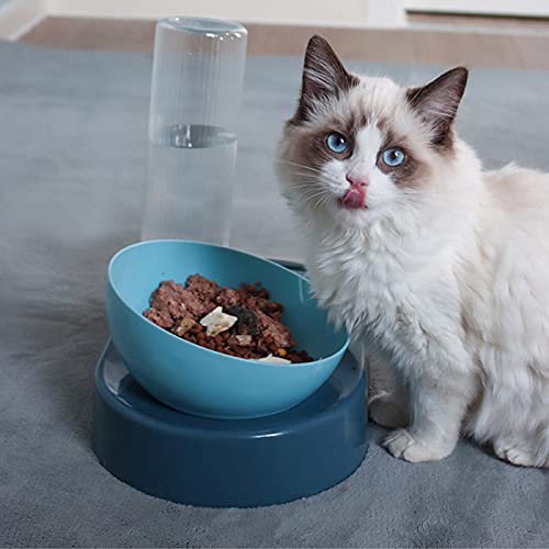 Comedero Gato,Cuenco Doble para Mascotas,15°Inclinación Comedero para Perro Gato,Proteger la Columna Vertebral,con Botella para Beber,para Perros Pequeños o Medianos Gatos