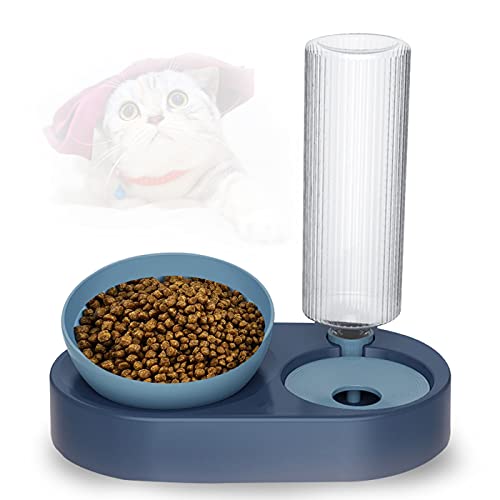 Comedero Gato,Cuenco Doble para Mascotas,15°Inclinación Comedero para Perro Gato,Proteger la Columna Vertebral,con Botella para Beber,para Perros Pequeños o Medianos Gatos