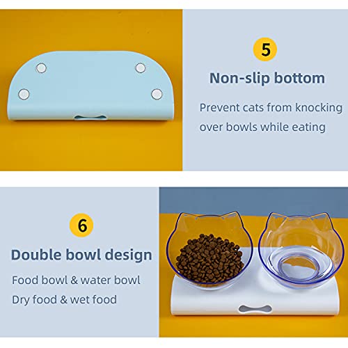 Comedero Gatos,Cuenco del Gato Doble Tazón,15 ° Inclinación Tazón de Alimentación,Platos para Gatos,Cuenco Comida para Gatos y Perros Pequeños y Animales Pequeños