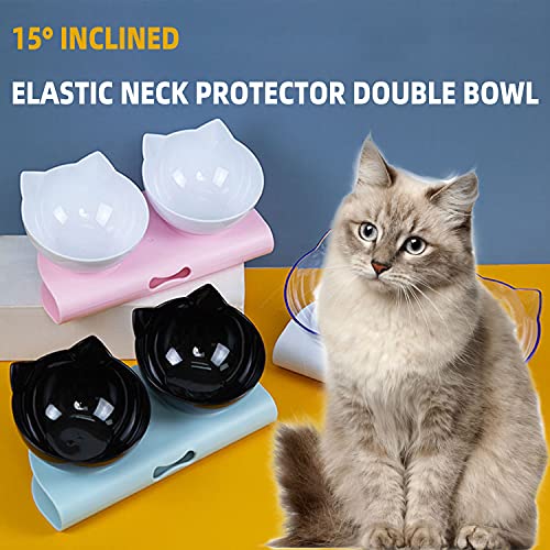 Comedero Gatos,Cuenco del Gato Doble Tazón,15 ° Inclinación Tazón de Alimentación,Platos para Gatos,Cuenco Comida para Gatos y Perros Pequeños y Animales Pequeños