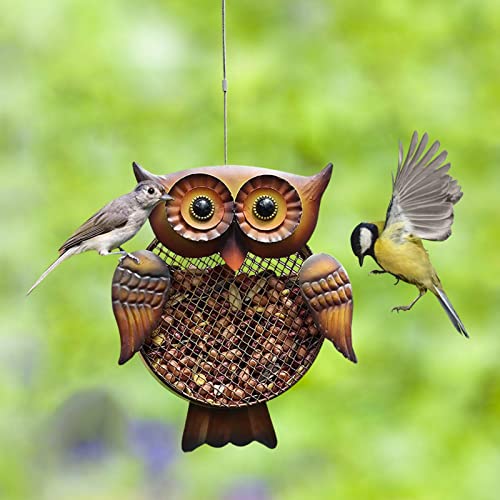 Comedero para pájaros, casita para pájaros, farolillo jardín, luz, casita de hierro resistente, para decoración jardín, forma búho, como regalo para los amantes pájaros, 7,5 - 20,5 pulgadas