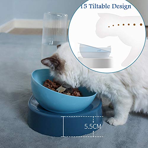 Comedero para Perro Gato,Cuenco Doble para Mascotas,Comedero Automático para Mascotas y Dispensador de Agua Azul 2 en 1,para Mascotas,Perros,Gatos,con Cuencos de Acero Inoxidable