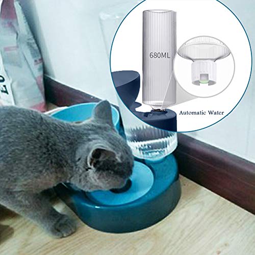 Comedero para Perro Gato,Cuenco Doble para Mascotas,Comedero Automático para Mascotas y Dispensador de Agua Azul 2 en 1,para Mascotas,Perros,Gatos,con Cuencos de Acero Inoxidable